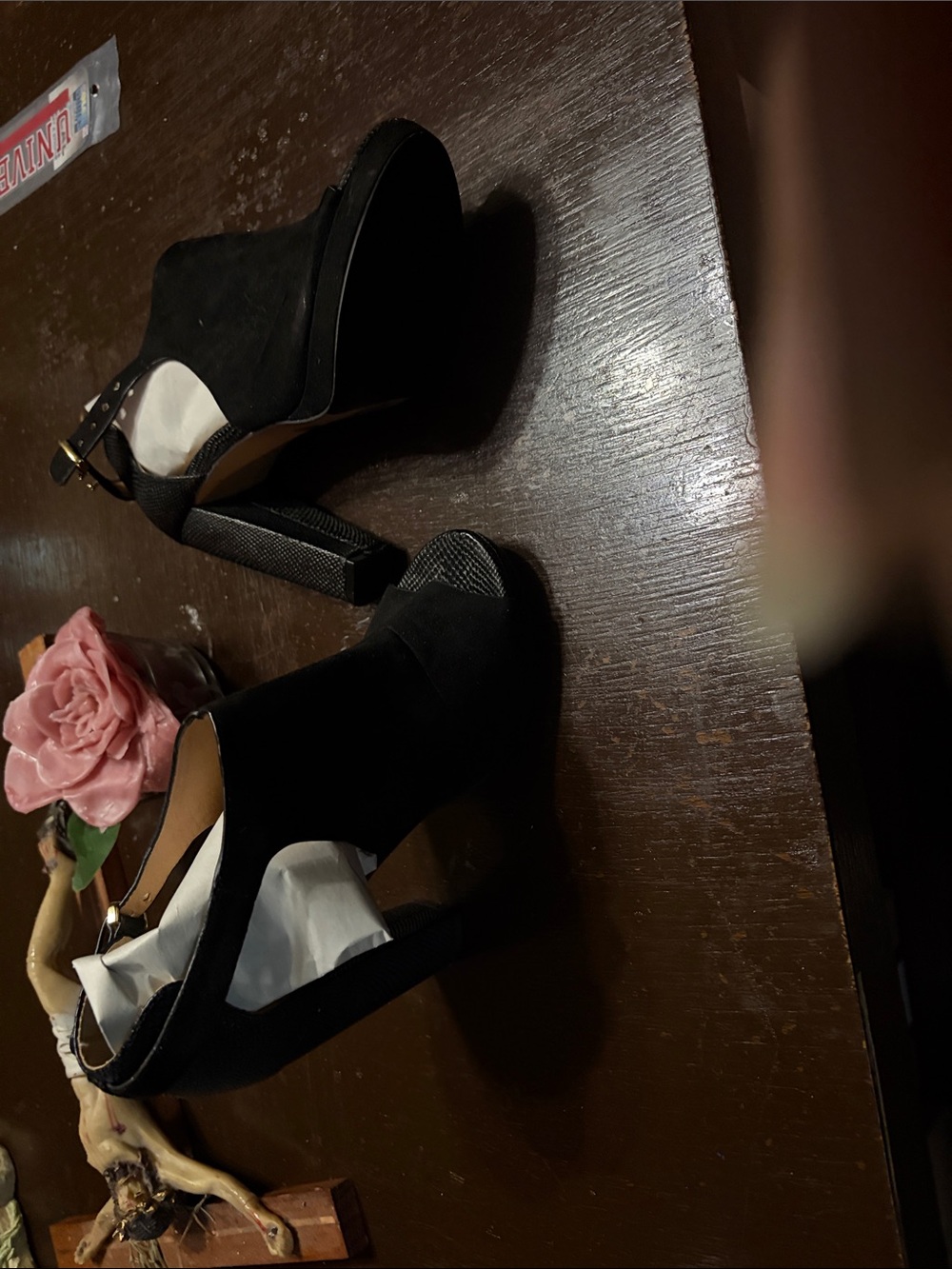 H&M Black Suede Platform Peep-Toe Heels with Ankle Strap
